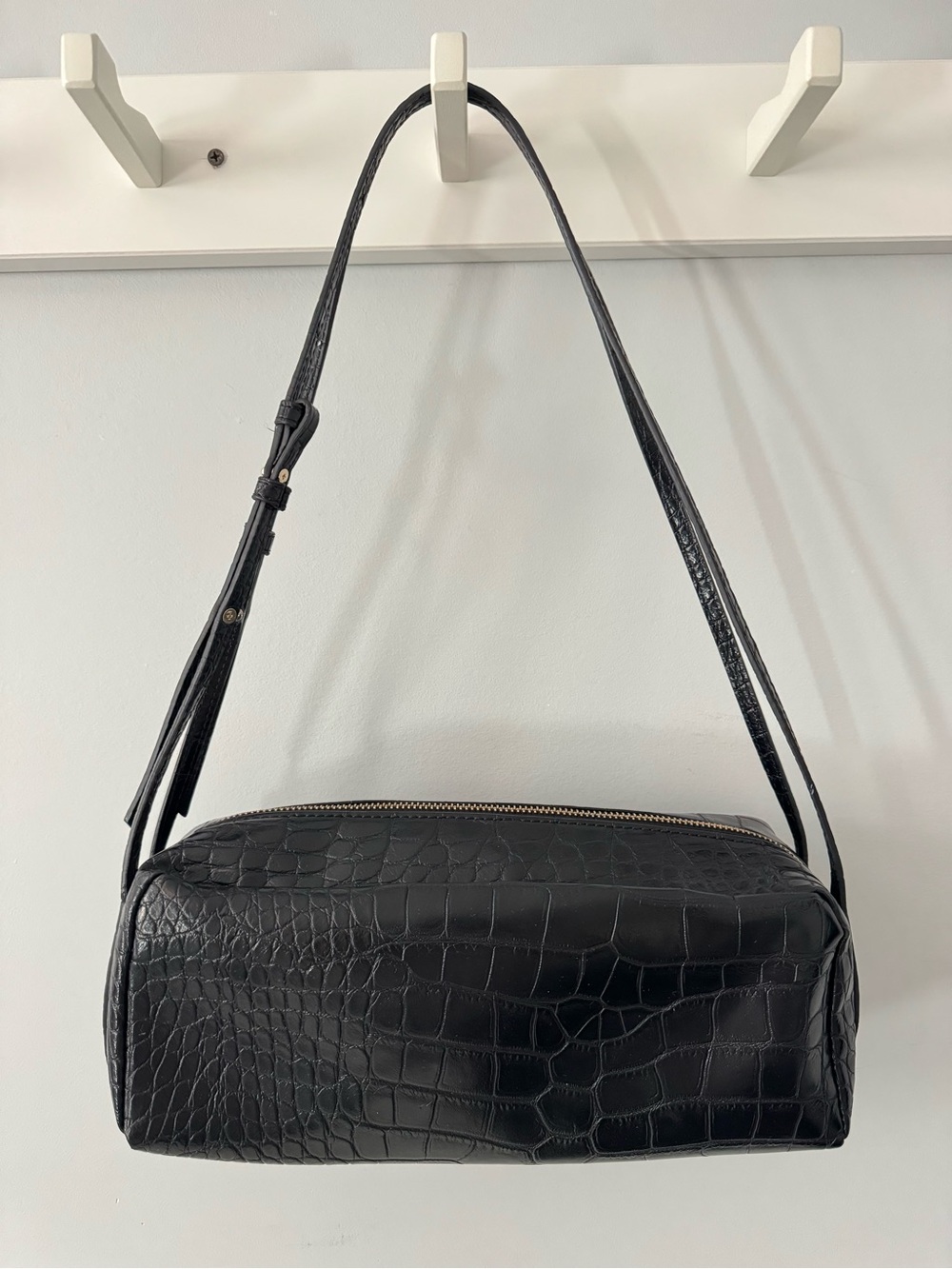 Zara Black Croc-Embossed Shoulder Bag